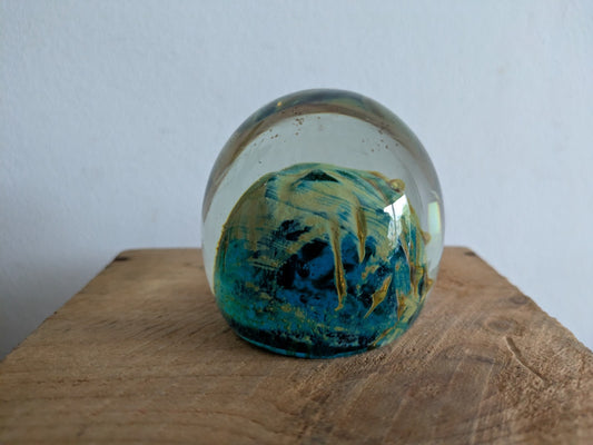 Mdina Malta Glass Paperweight Coloured Teal Blue Vintage Retro Mid Century Decor