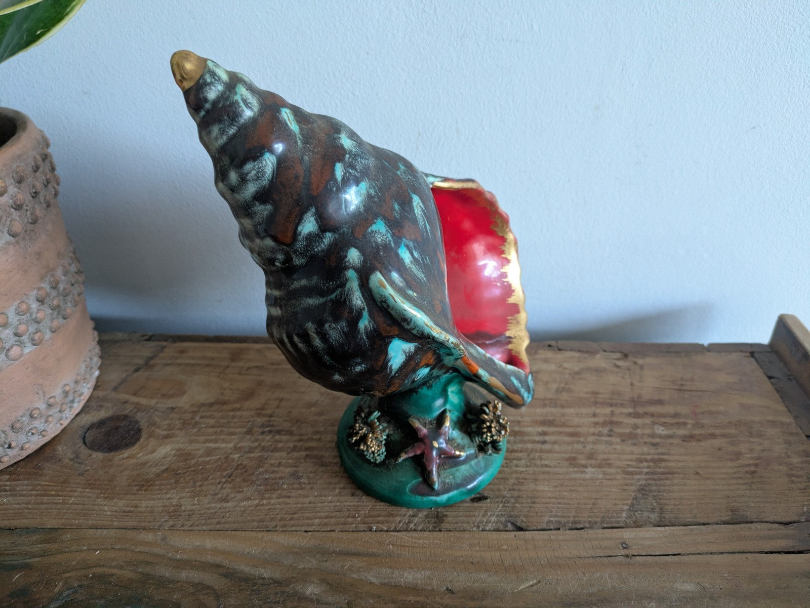 Superb Table Lamp Vallauris Ceramic Under The Sea Conch Shell French Coral VTG