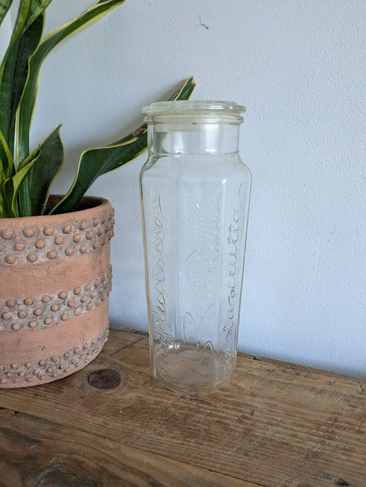 Retro Vintage Embossed Glass Spaghetti Pasta Storage Jar Tall Linguini Container