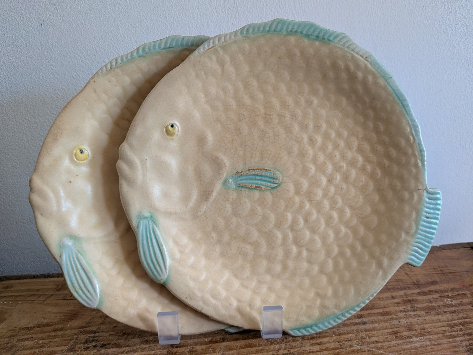2x Shorter & Son Ltd Fish Shaped Ceramic Plates Set Tableware Clarice Cliff