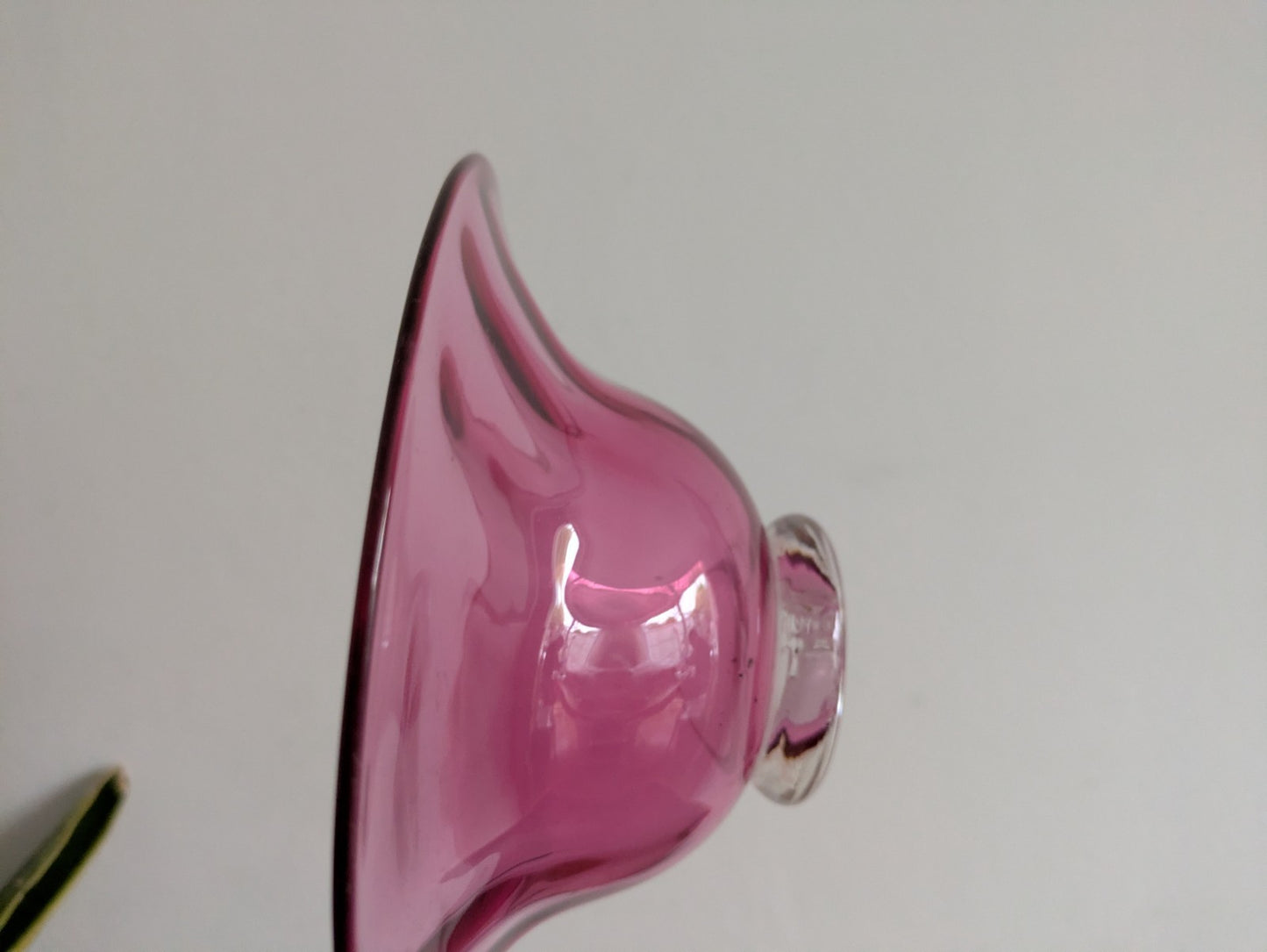 Victorian Cranberry Hand Blown Glass Bowl with Crystal Pedestal Dish Vintage Vgc
