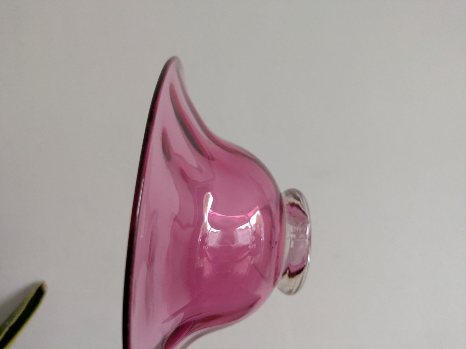 Victorian Cranberry Hand Blown Glass Bowl with Crystal Pedestal Dish Vintage Vgc