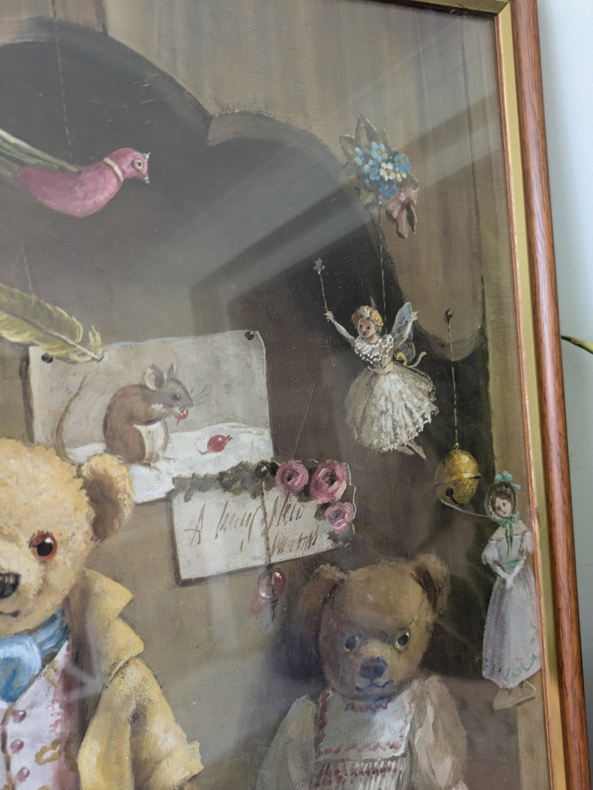 Large Vintage Deborah Jones Teddy Bear Print Framed Nursery Toys Child's Room 