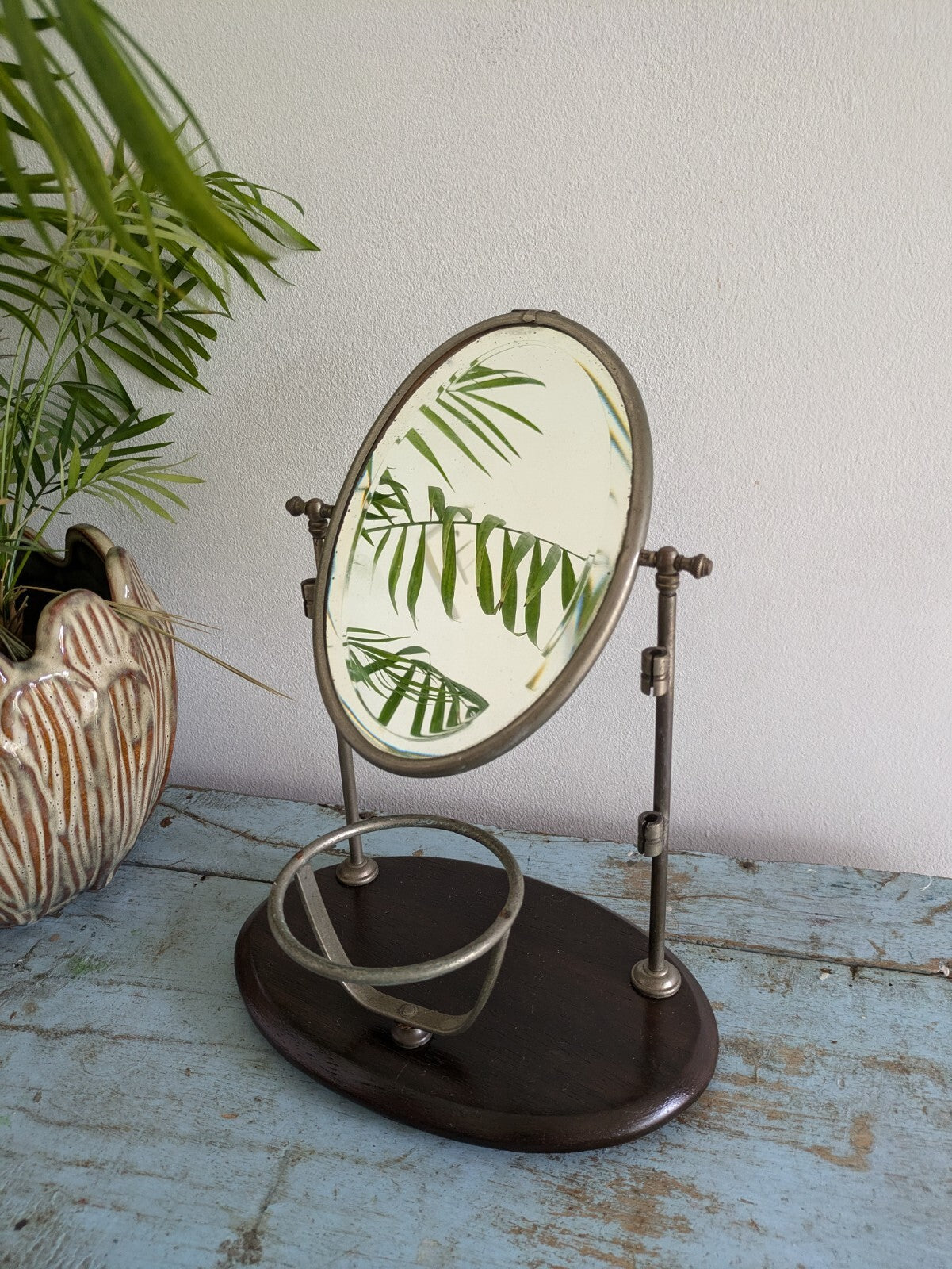 Vtg Art Deco Shaving Barber Mirror Tilt Barber Haircuts Antique 1920s 30s Stand 