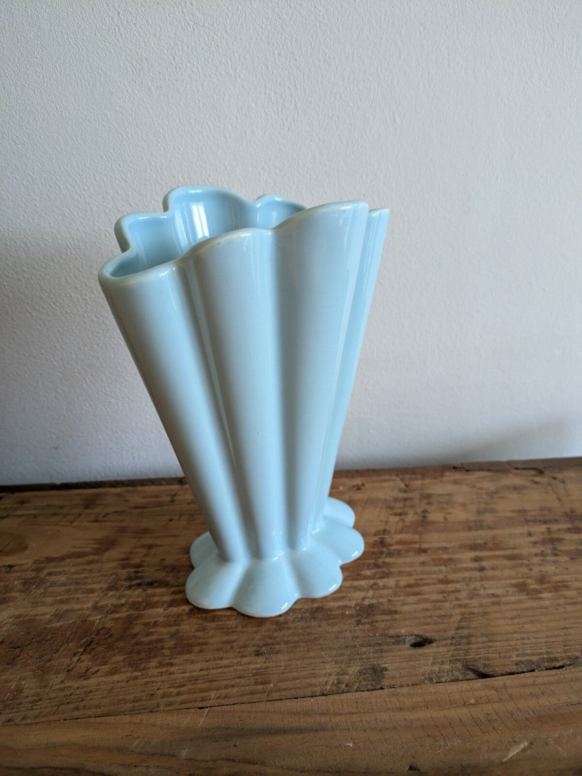 Vintage Candlelight England Blue Art Deco Vase Kingston Pottery Fan Mantle Retro