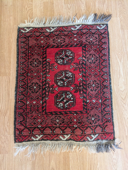 Vintage Oriental Turkish Wool Rug Red Tones 52cm x 64cm Eastern Kayam Carpet 