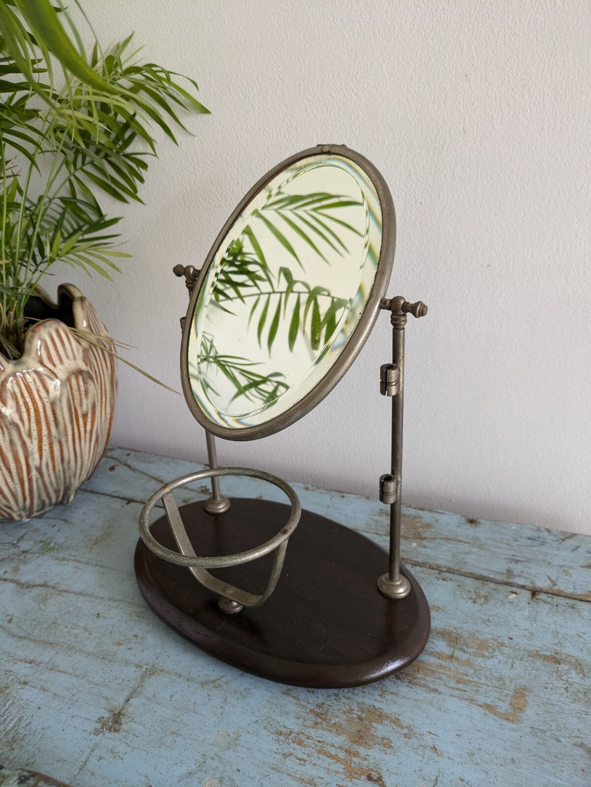 Vtg Art Deco Shaving Barber Mirror Tilt Barber Haircuts Antique 1920s 30s Stand 