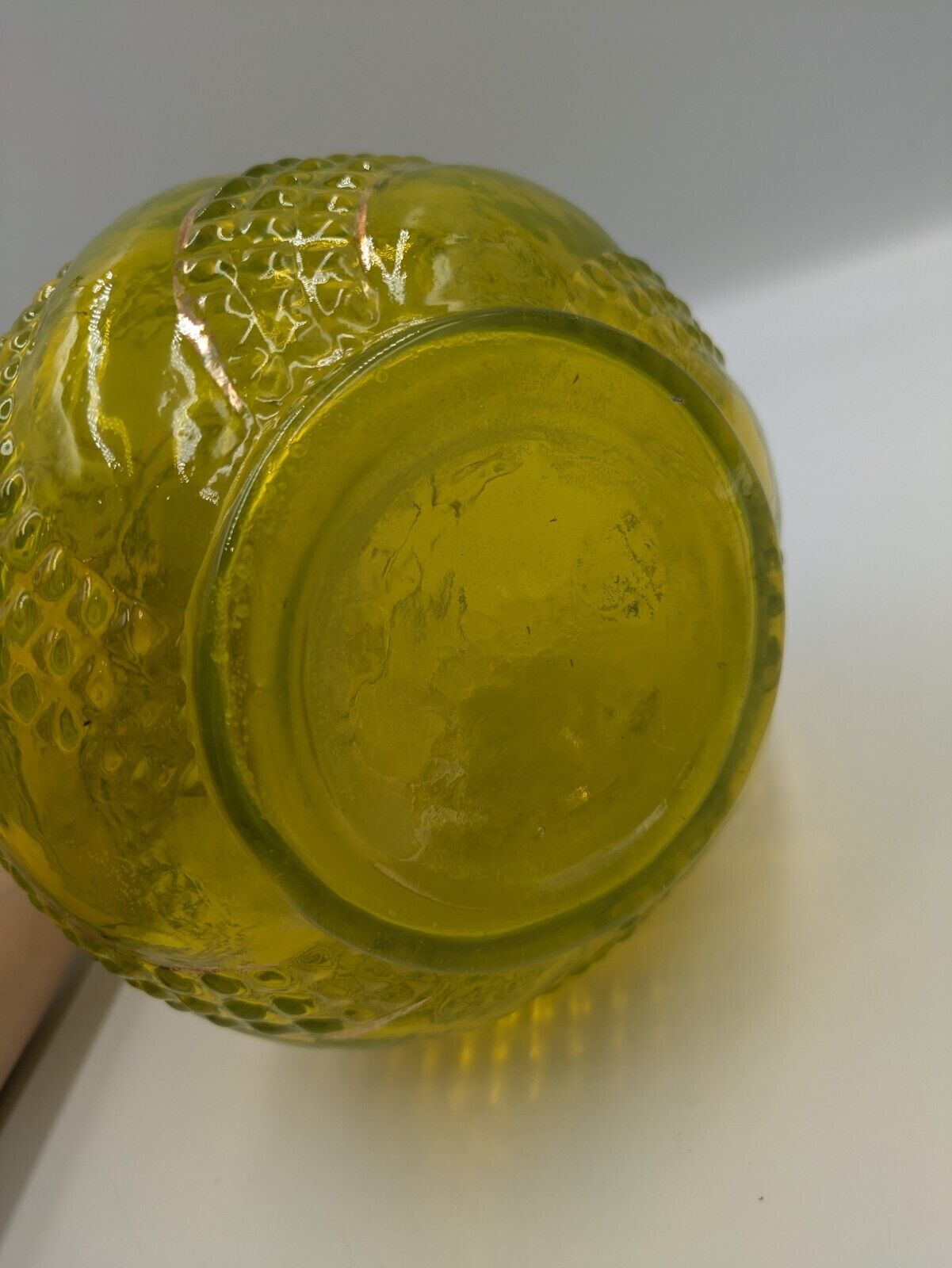 Vintage Yellow Vaseline 1920s 30s Glass Decanter Hand Painted Gold Rare Stopper