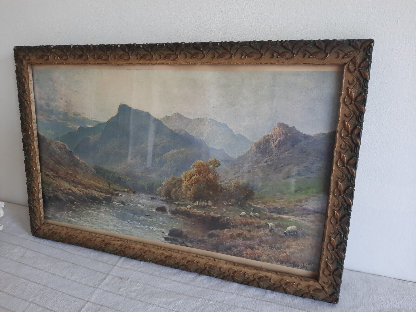 A superb Antique Framed Alfred de Breanski early print Landscape River Highland