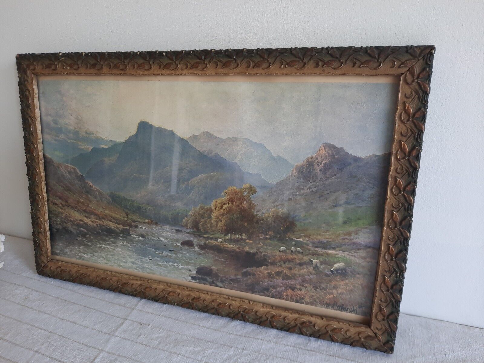A superb Antique Framed Alfred de Breanski early print Landscape River Highland