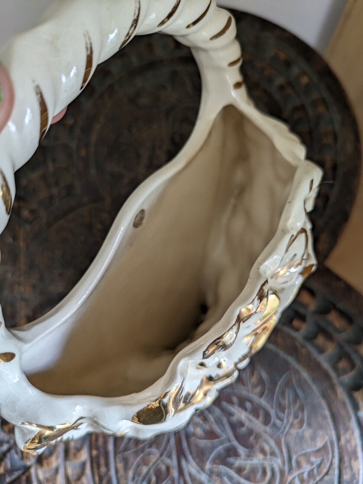 Kensington Ware Floral Wall Pocket White Gold 1920s 30s Ceramic Vase Decor Vtg