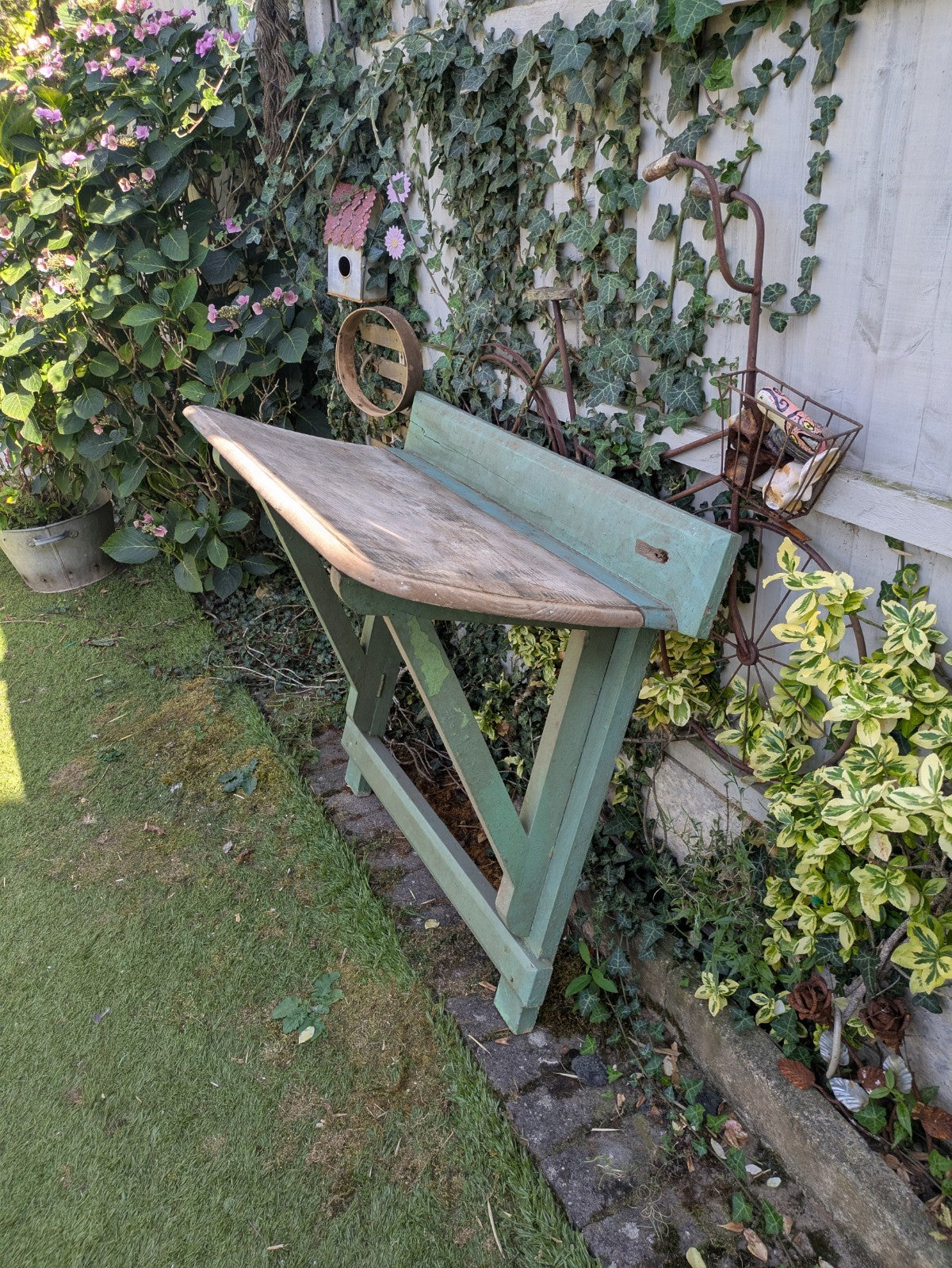Vintage Antique Folding Table Pine Rustic Drop Down Wall Mounted Primitive Old 