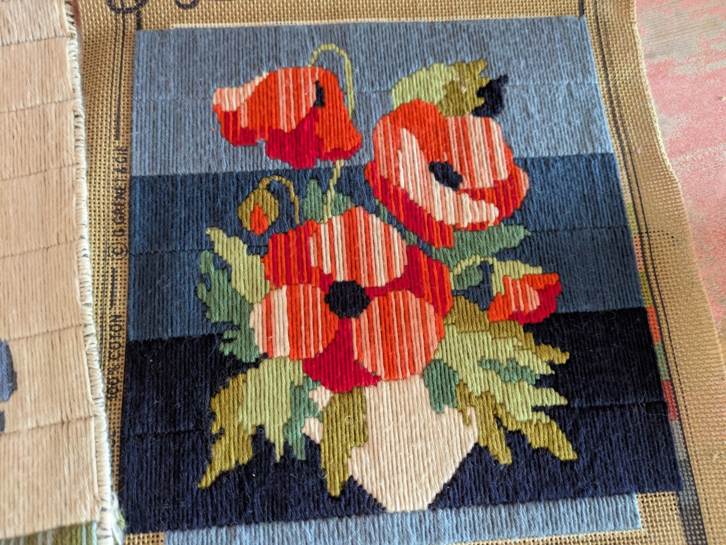 French Pair Of Floral Flowers Needlework Tapestry Kit Complete Panel Stitched