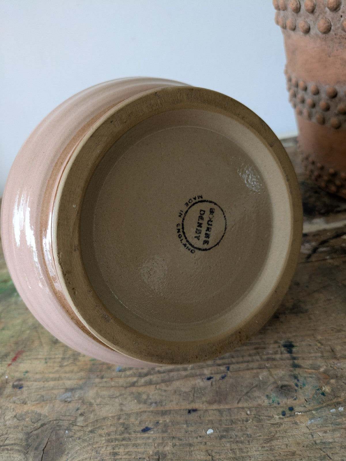 Beautiful vintage Bourne Denby stoneware floral jug/vase Pink Dogwood Ribbed Vgc