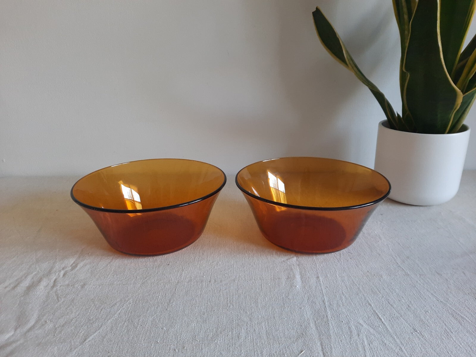 2x Amber Glass Serving Bowl Duralex France Vtg Mcm Mid Century Side Dish Deep