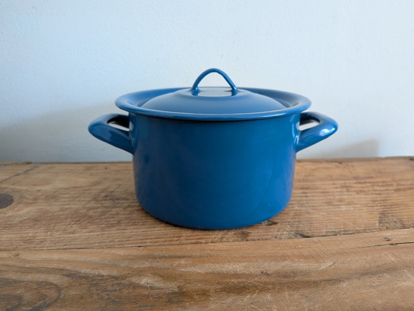Enamel Saucepan Cobalt Blue Enamel Pot Yugoslavia Small Vintage Lid Pan Pot Vgc