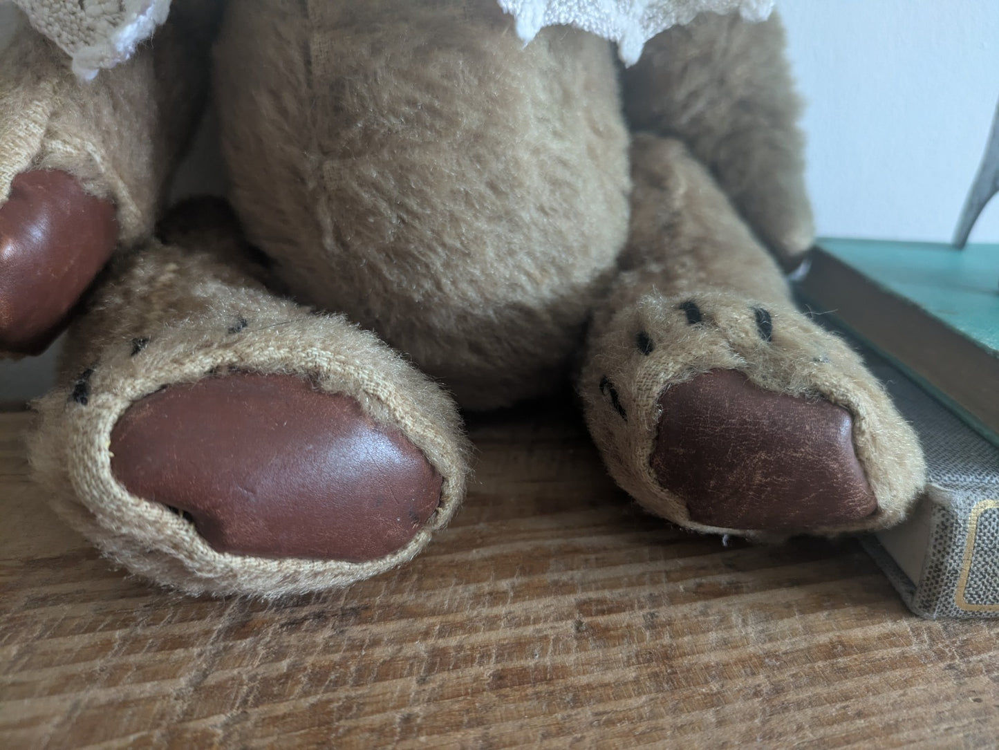 Old Vintage Teddy Bear Plush Soft  Articulated Jointed Toy Collar Prop Floppy