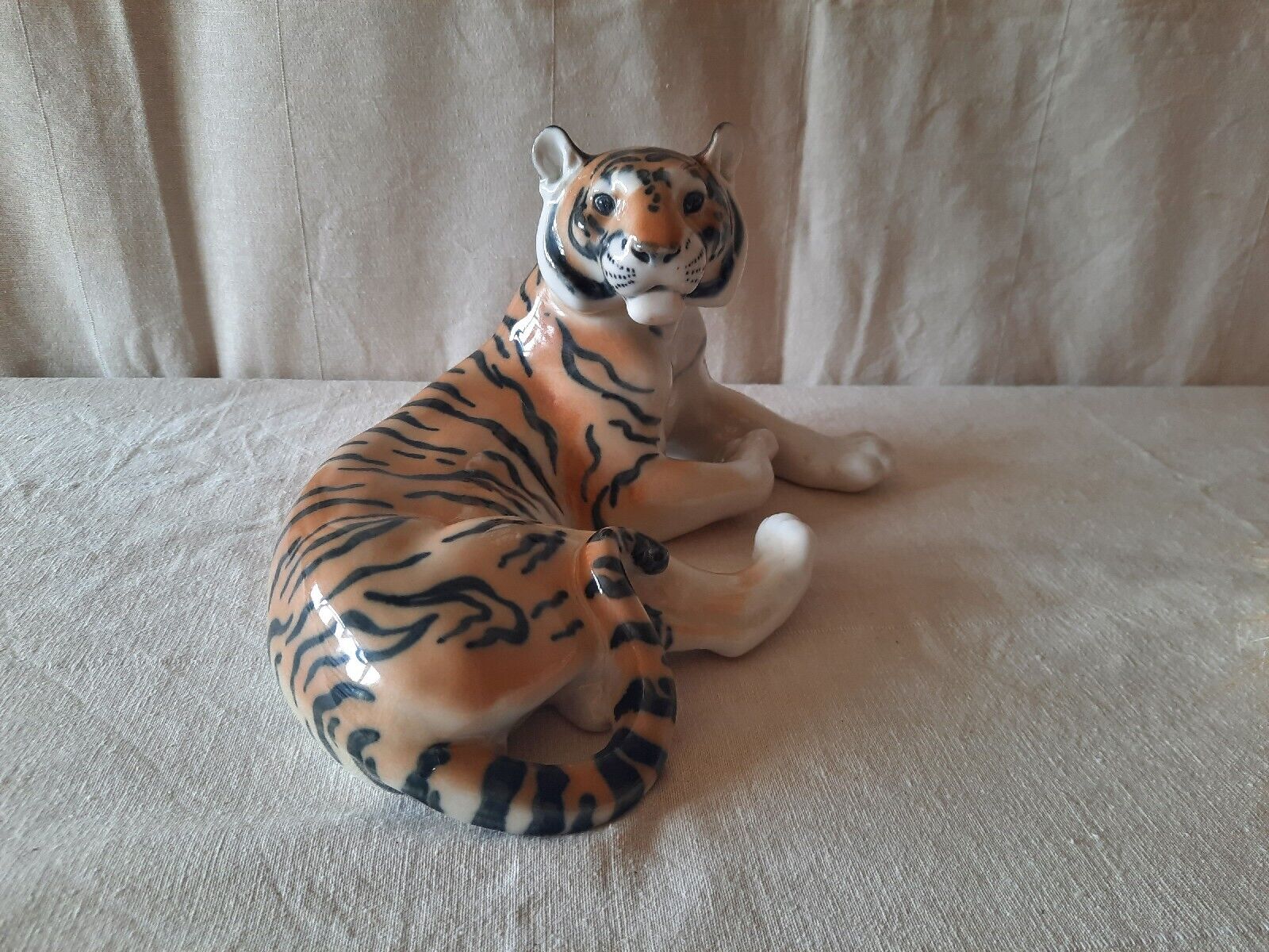 Rare Large Russian Lomonosov Tiger Ceramic Figurine Kitsch Collectible Mcm  Vtg