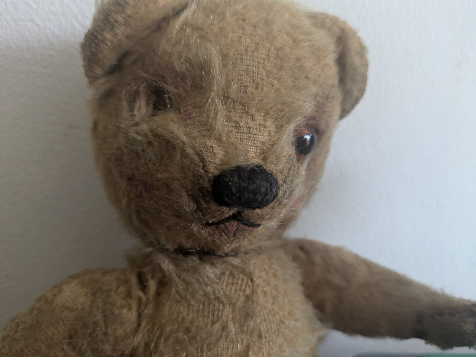 Antique Small Jointed Old Mohair Teddy Bear straw stuffed vintage RARE worn toy