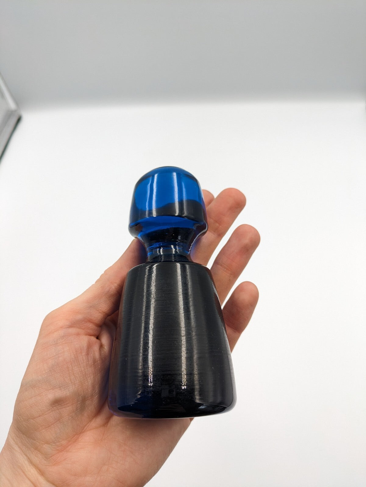 Vintage Large Krosno Cobalt Blue  Glass Decanter Bottle Stopper Paperweight 