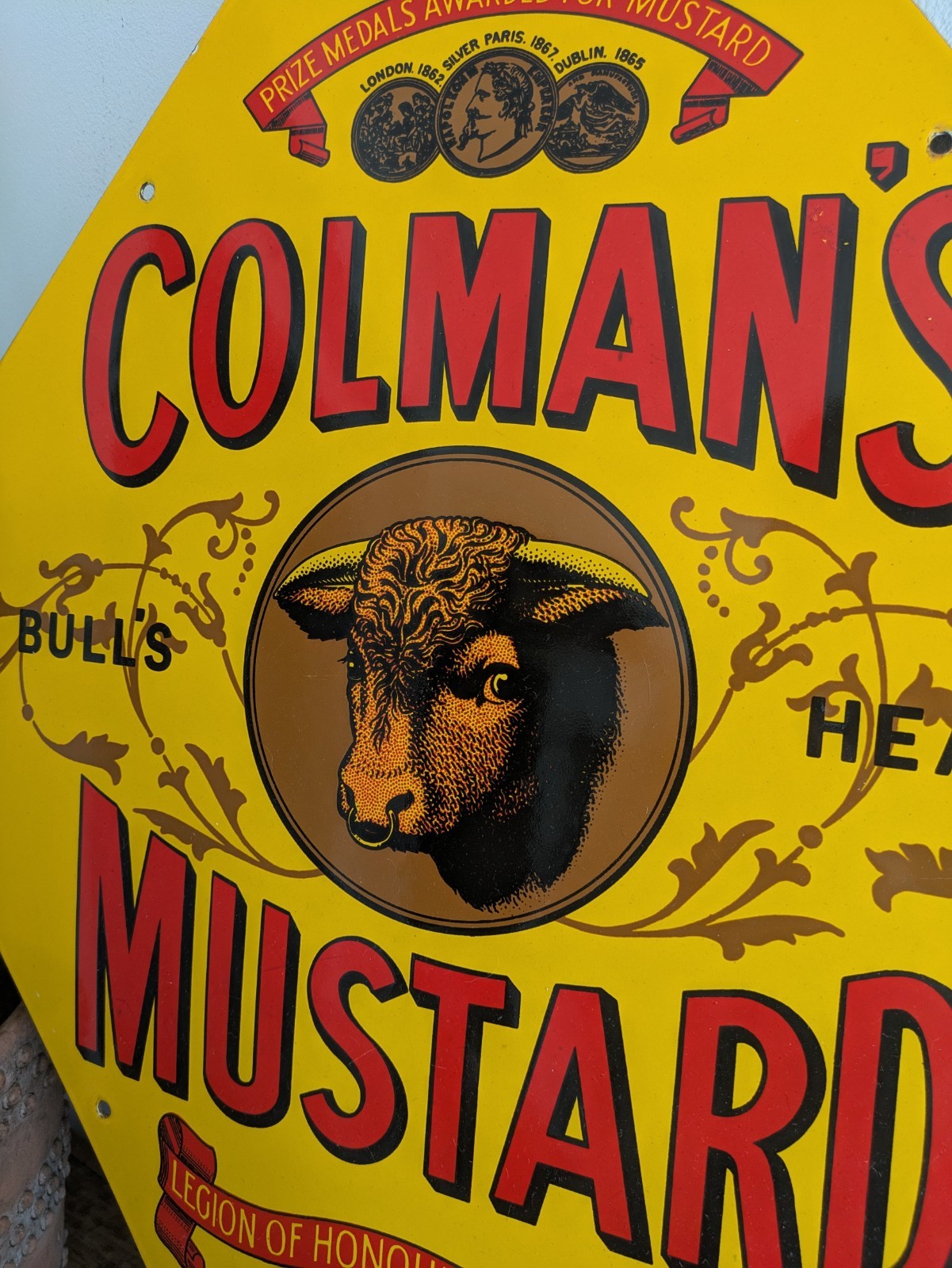 Reproduction Enamel Sign "Colman's Mustard, Grand Prix Paris 1900" 68cm High Vgc