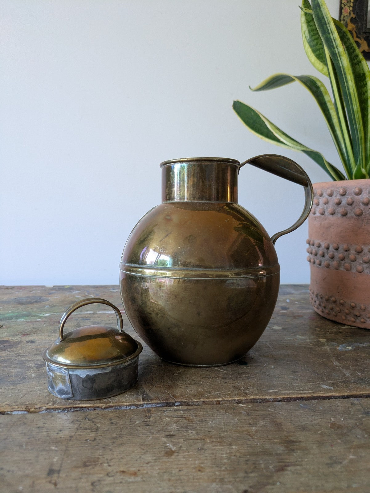 Vintage De La Rue Brass Guernsey Can Milk Jug Globe 22cm H Large Antique Kitchen