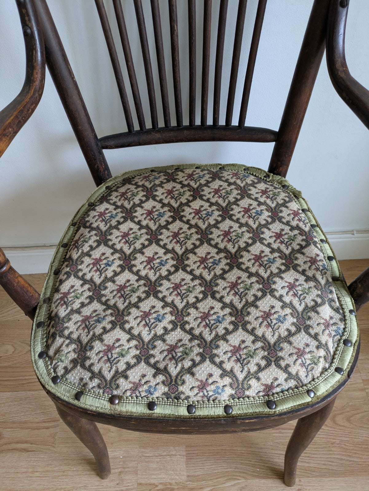 Antique Fischel Bentwood Carver Chair Upholstered Seat Thonet Early 20th Century