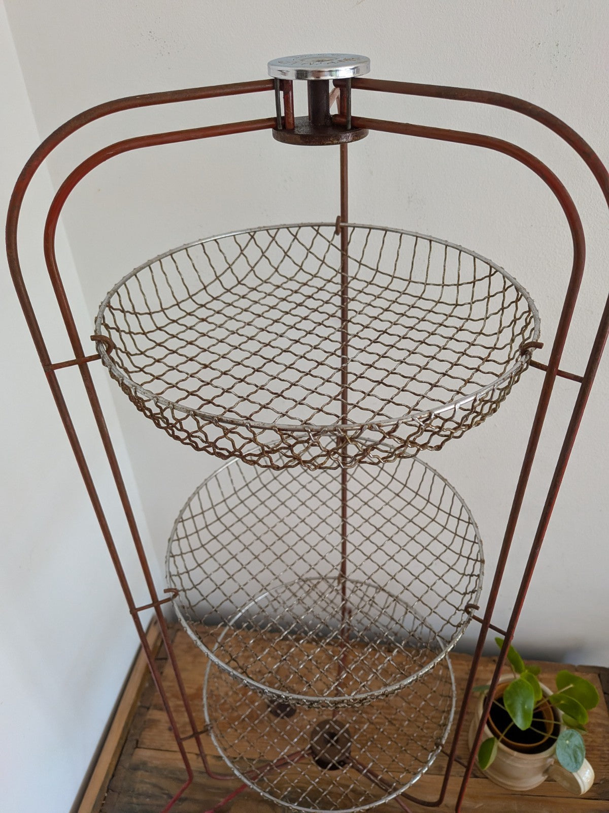 Vintage Retro Metal 3 Tier Vegetable Rack Storage Fruit Fold Baskets Kitchen Red