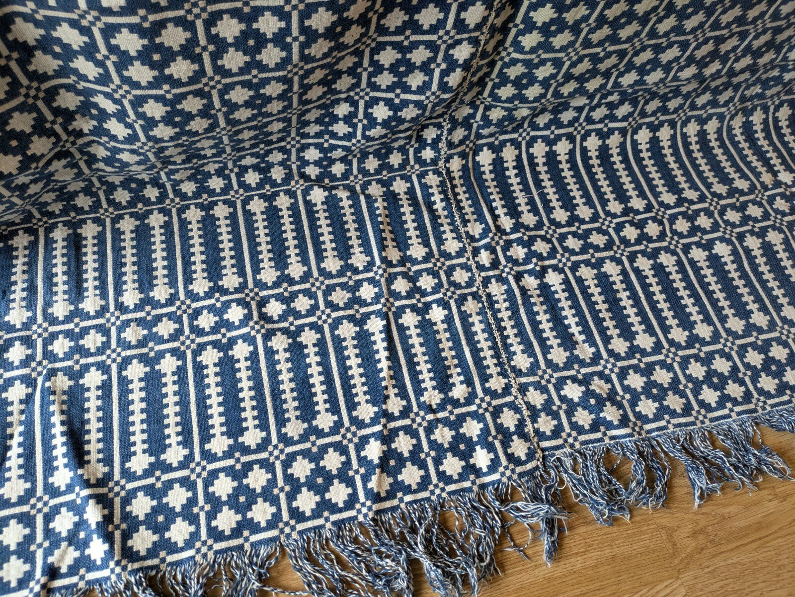 Antique Khes Vtg Cotton Throw Hand loomed Sofa Cover Double weave Sindi Rare Vgc