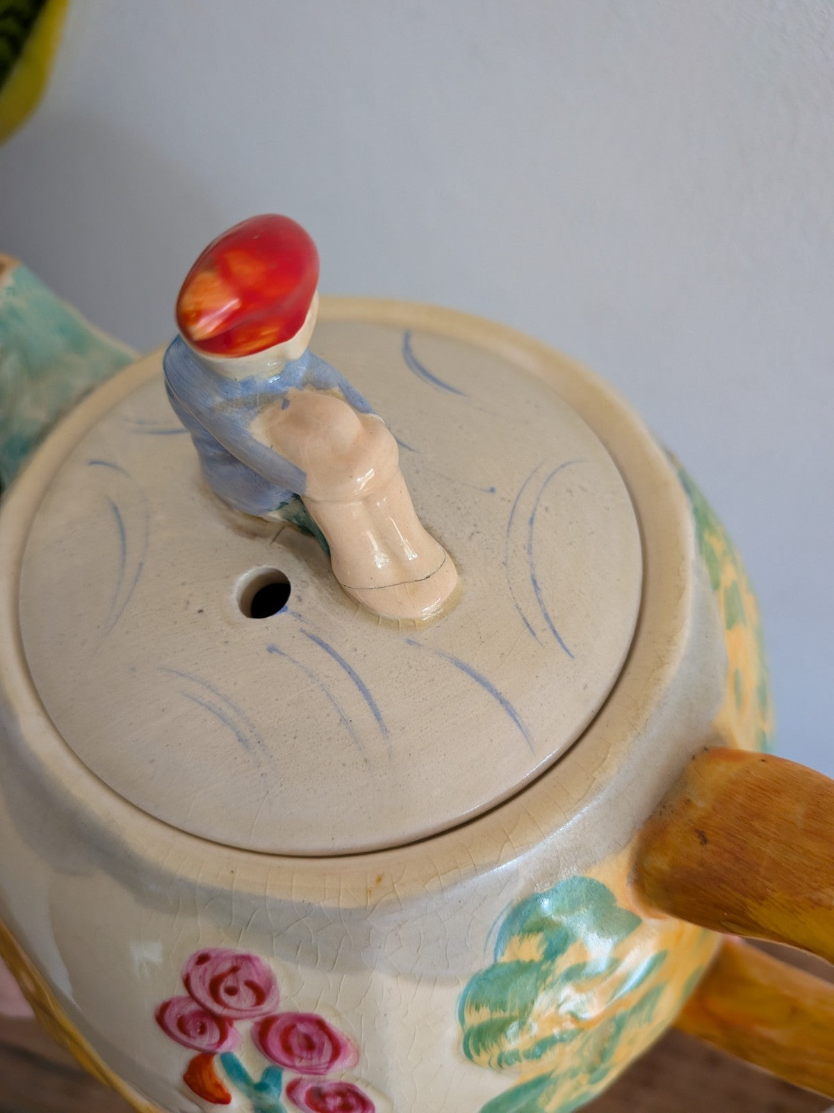 Vintage Art Deco Teapot Leprechaun Pixie Castle Fairytale Cottage Garden Floral