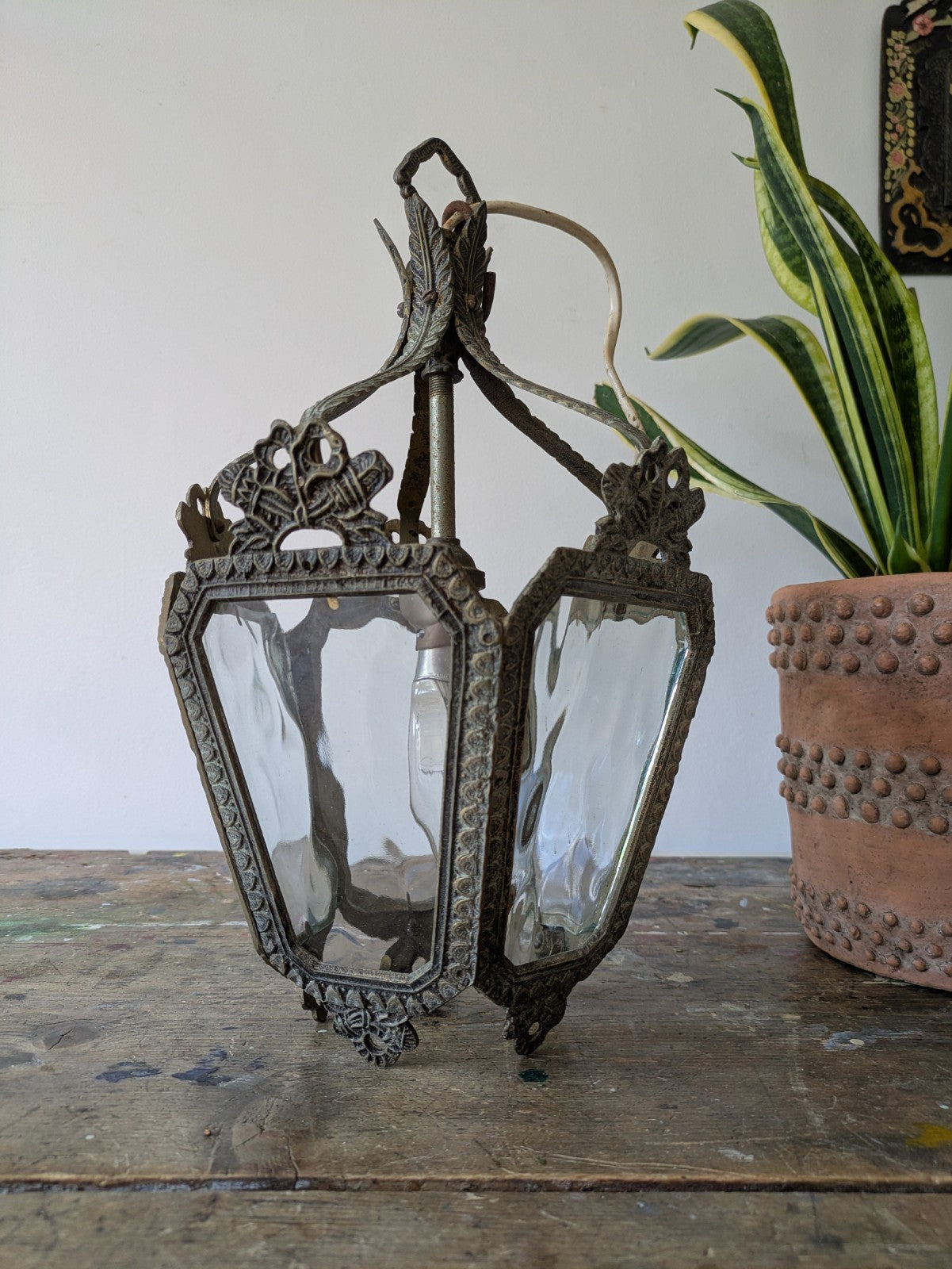 Vintage Antique French Rococo Style Brass Hall Lantern Pendant Ceiling Light Vgc