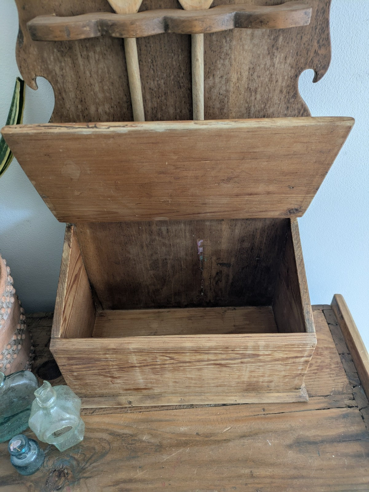 Antique Pine Spoon Rack Kitchen Rack 19th Century Rustic Kitchen Wall Candle Box
