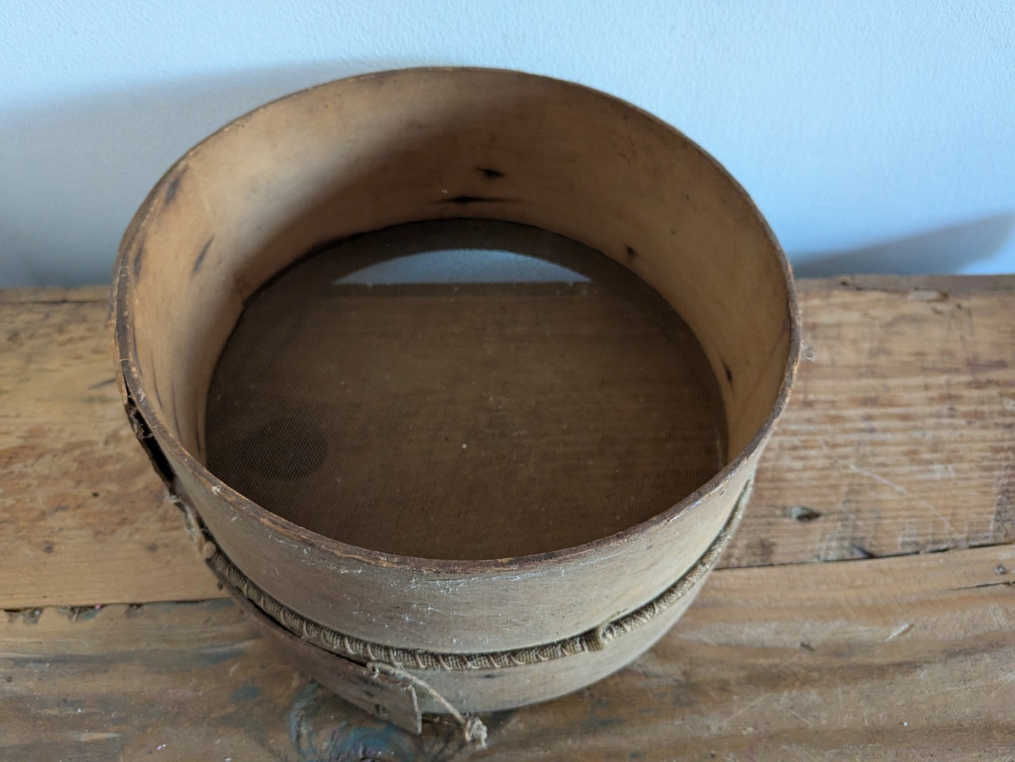 Vintage Small Wooden Rustic Bentwood Farmhouse Sieve / Sifter Grain Flour Mesh