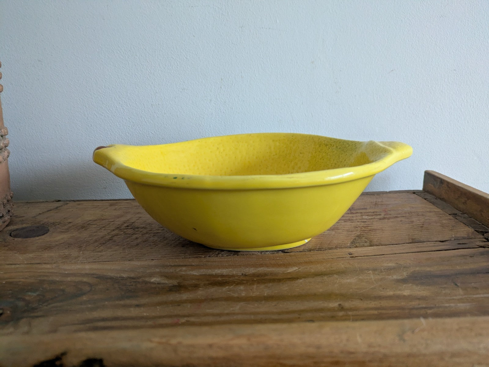 Vintage Portugal Majolica Ceramic Lemon Yellow Bowl Serving Dish Rare Vgc Fruit
