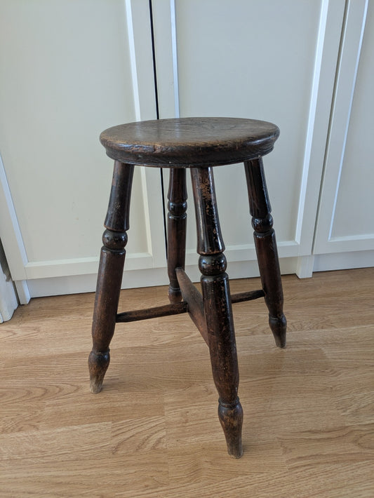ANTIQUE Early 1900s Elm Tavern STOOL Rustic Seat Vintage Wooden Wood Chair Solid