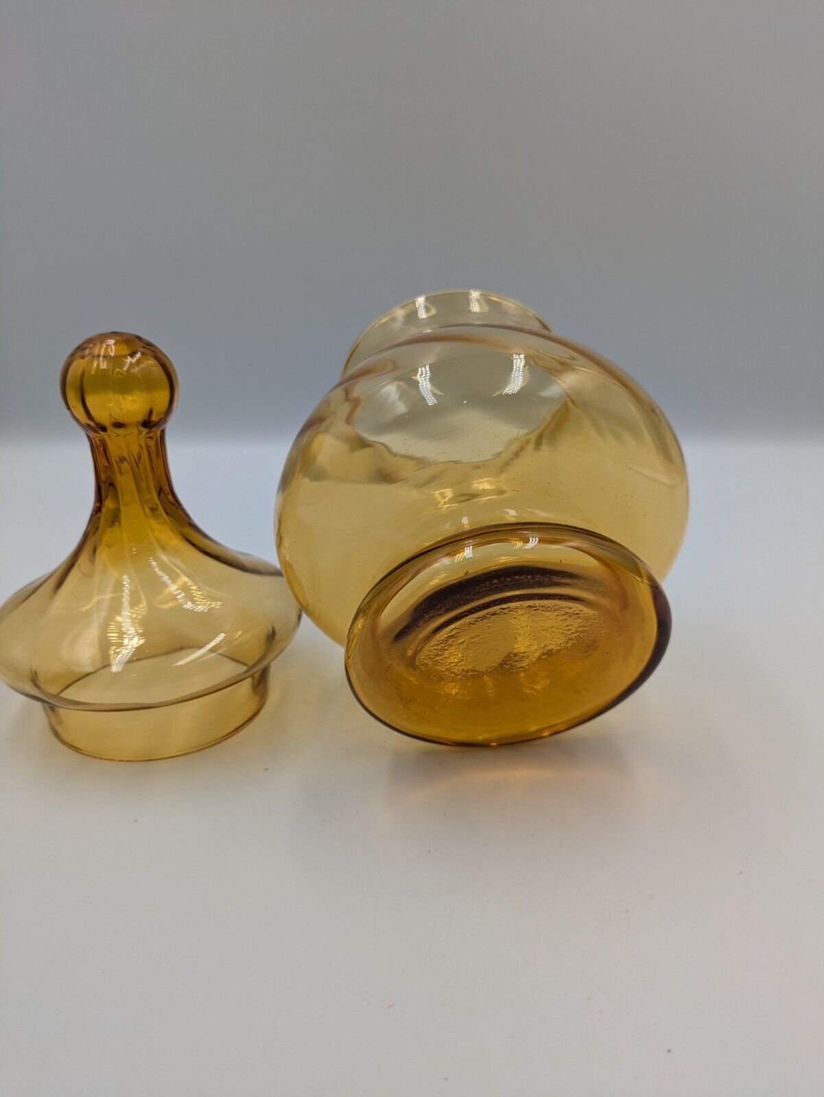 Vintage Empoli Amber Glass Circus Tent Candy Dish Optic Apothecary Jar Italy Vgc