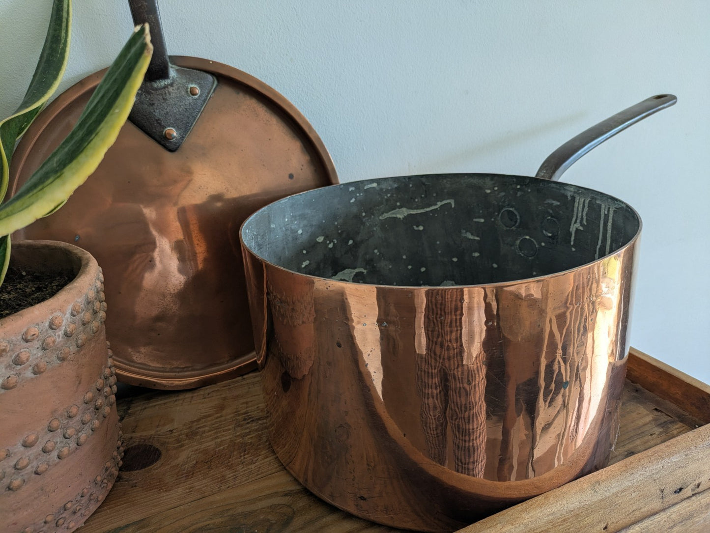 X Large Antique Georgian Copper Sauce Pan 6.9kg 32D 18.7H XL Huge Chef Cooking