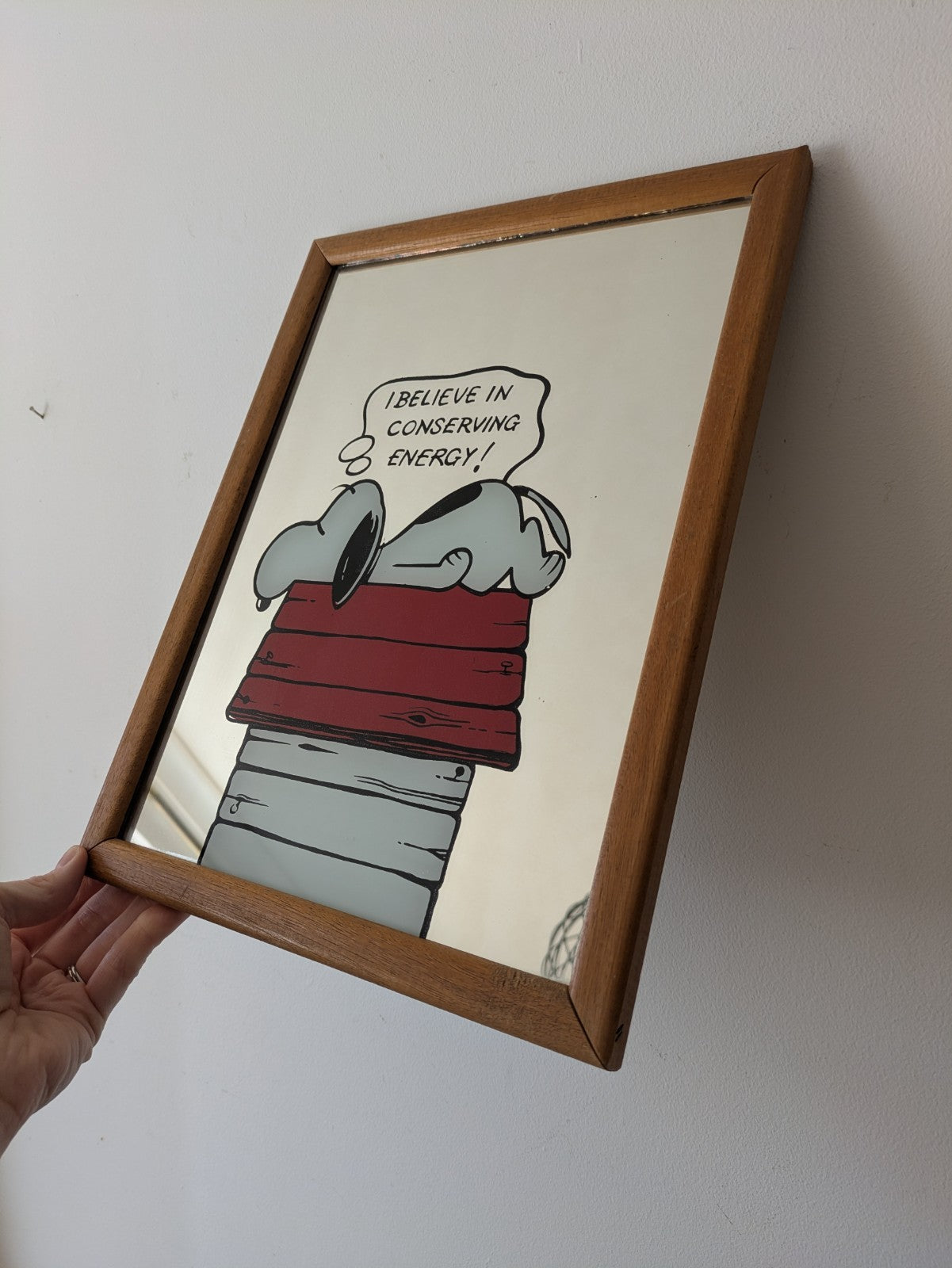 Vintage Snoopy Mirror Peanuts 1958 50’s I Believe In Conserving Energy 1950s VGC