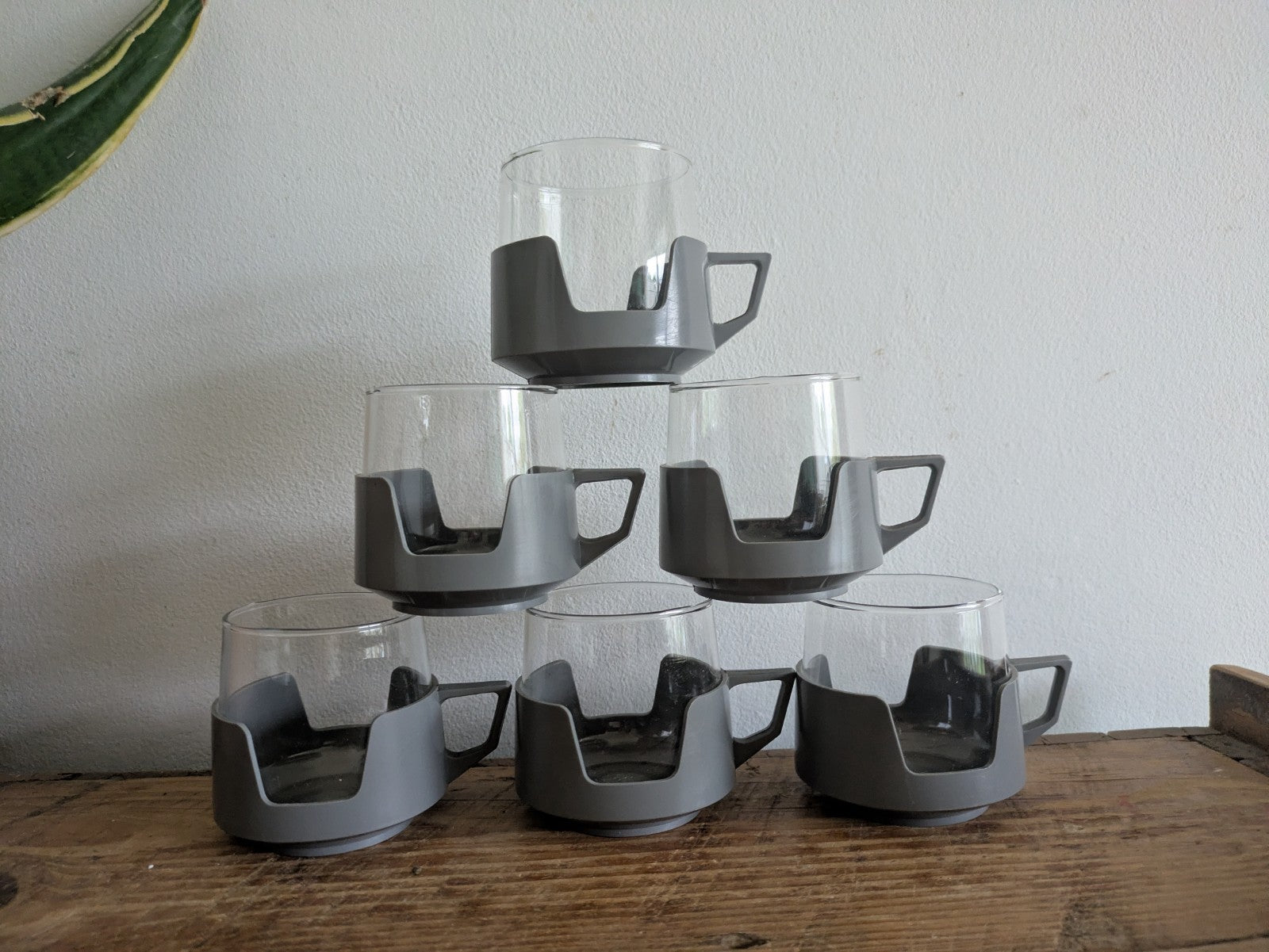 6 Grey Drink Mugs Cups Vintage JAJ Pyrex Camping Caravan Camper Picnic Set Retro