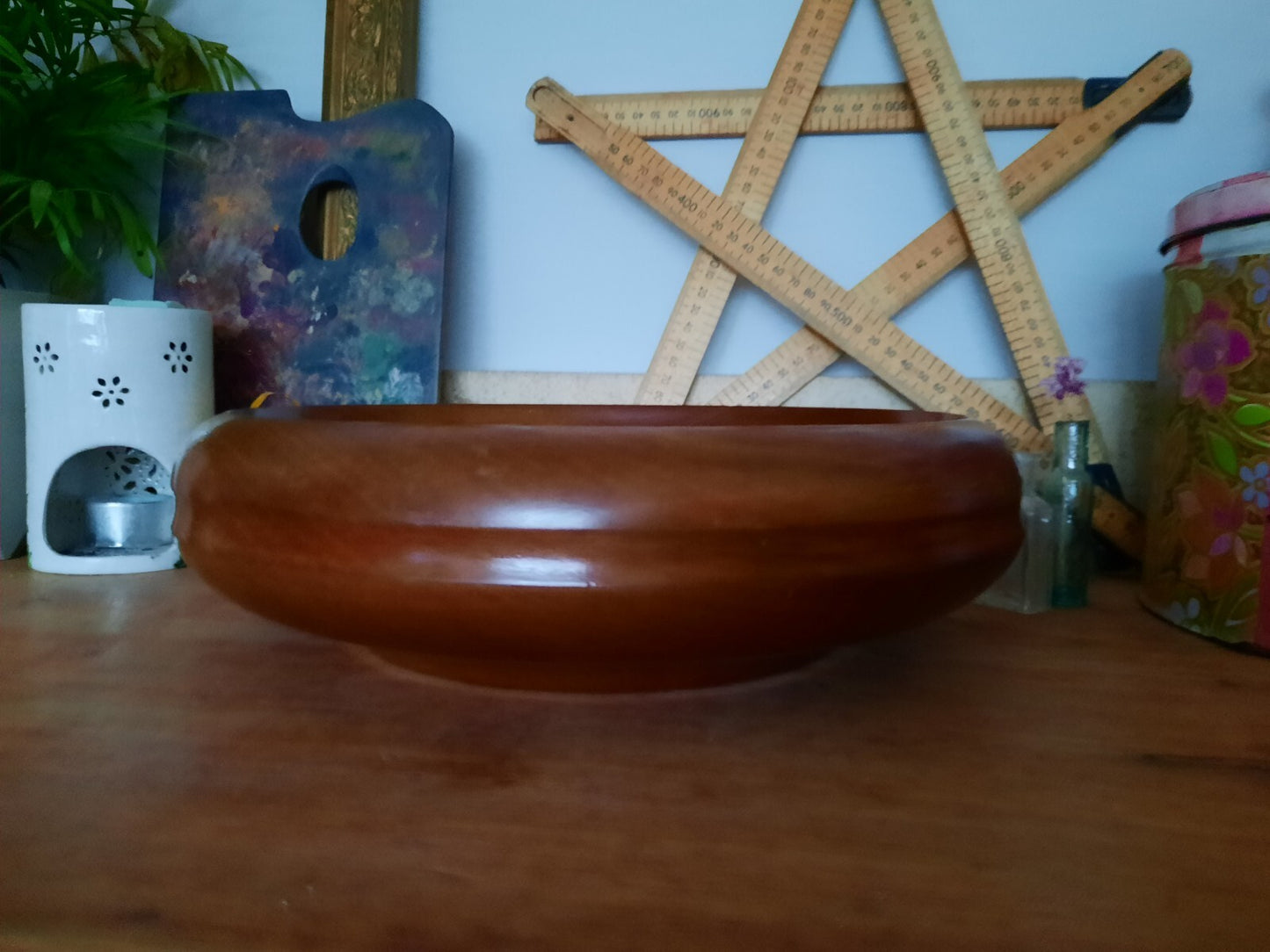 Large retro teak bowl round fruit kitchen antique vintage wooden serving ooak 