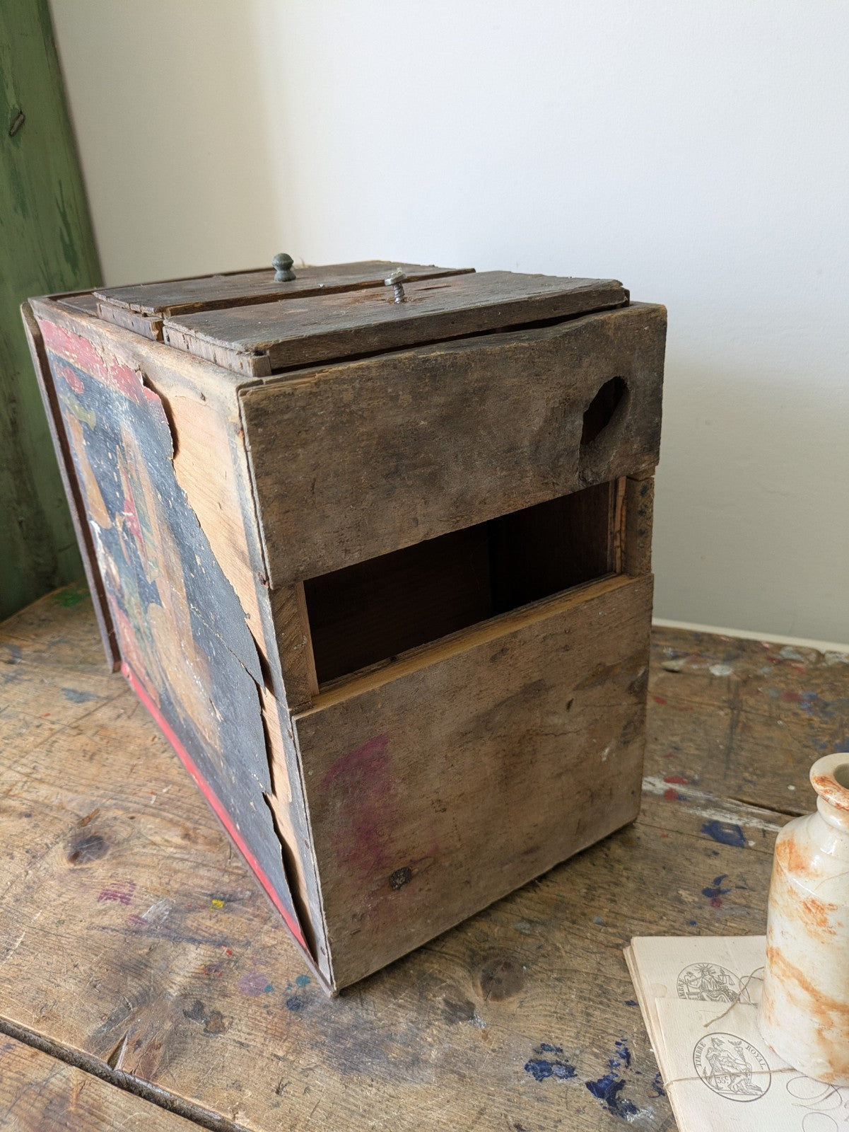 Antique Shop Diamond Dyes Display Cabinet Fitting Drawer Unit Advertising Vtg 