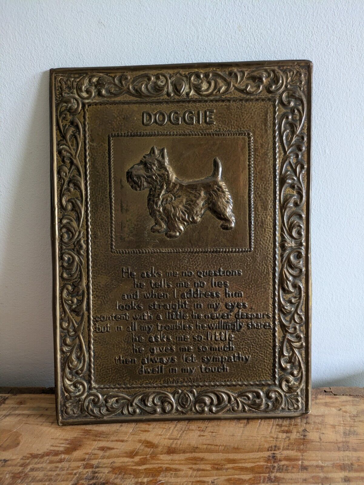 Brass Scottie Doggie Poem Wall Plaque Dog Vintage Brass On Wood Wall Hanging 