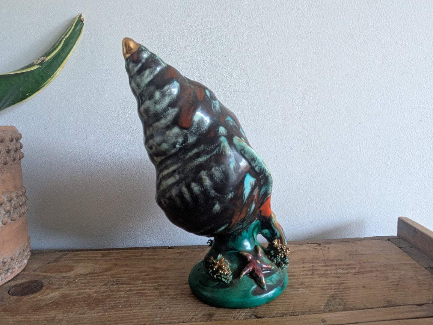 Superb Table Lamp Vallauris Ceramic Under The Sea Conch Shell French Coral VTG
