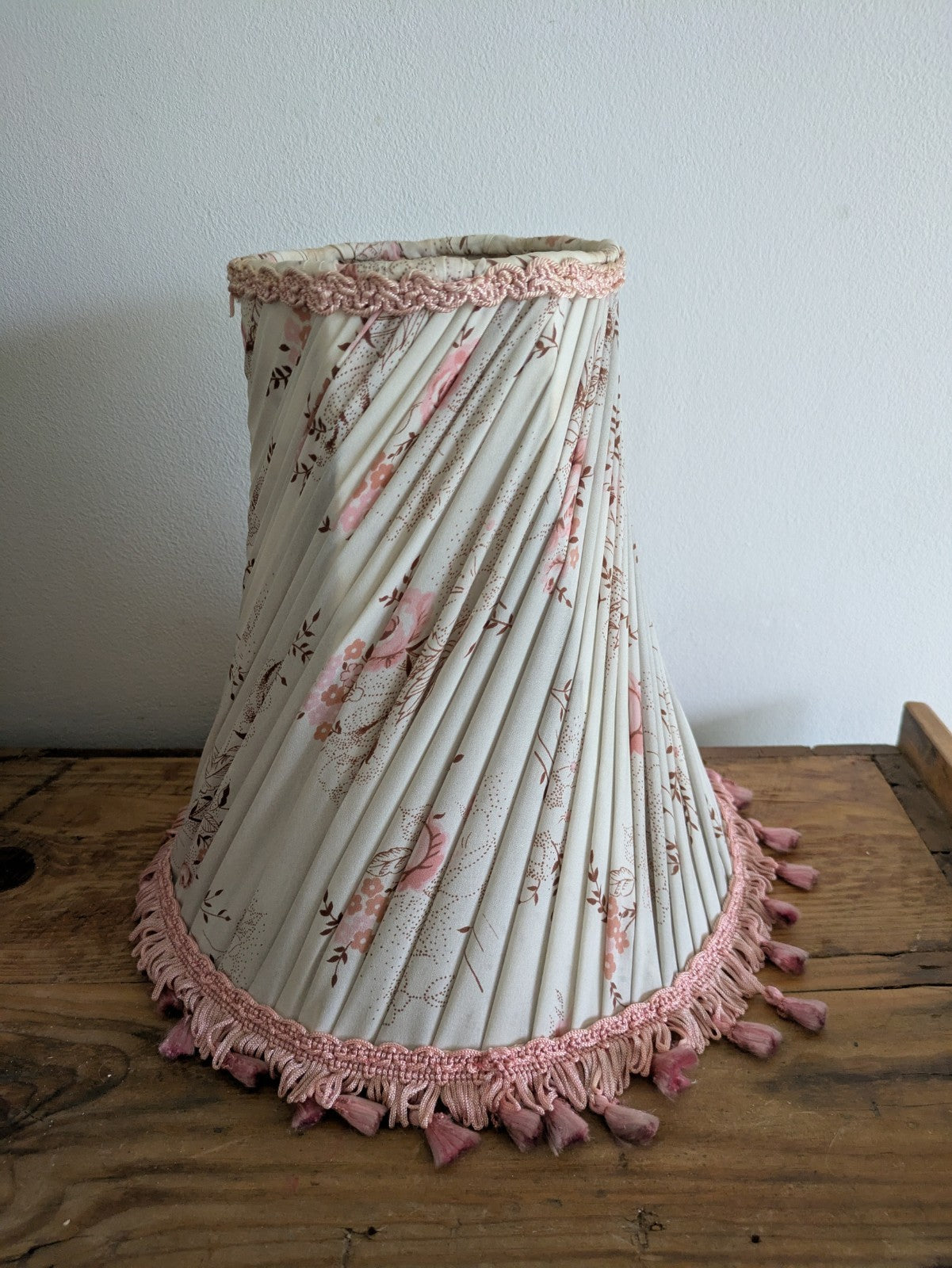 Vintage Large Floral Lamp Shade With Tassels Pleated Tall prop table lampshade 