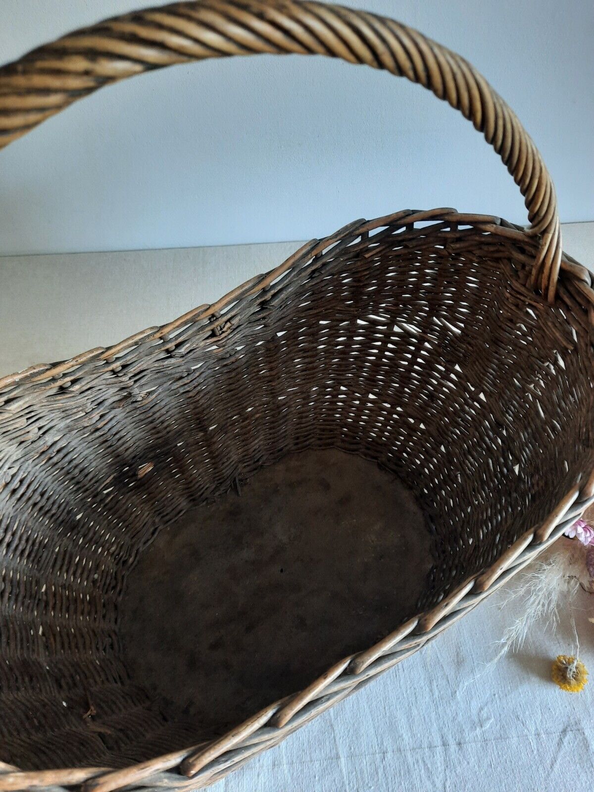 Antique Vintage Traditional Wicker Shopping Picnic Flower Basket  Kitchenalia