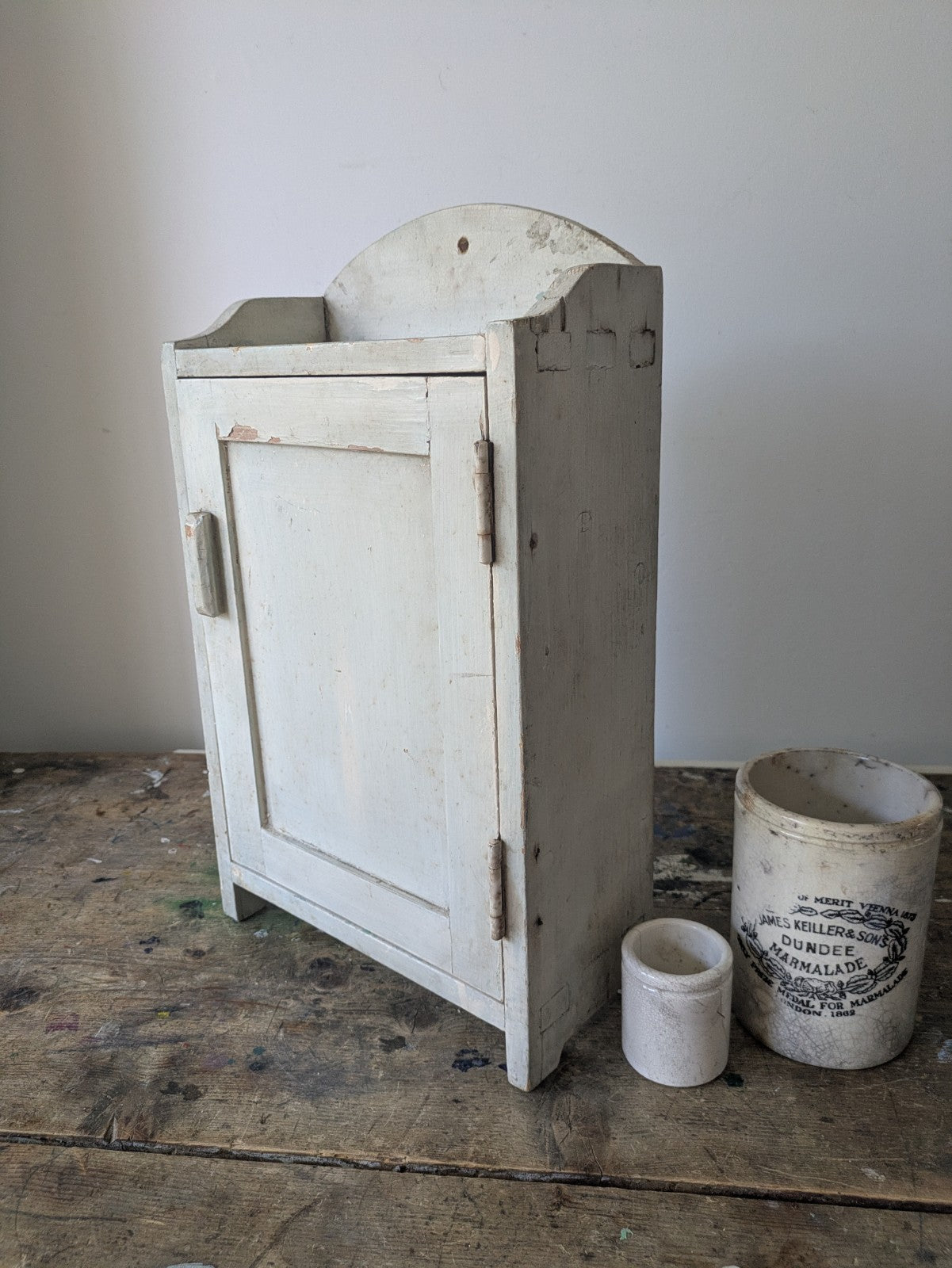 Vintage Mid-century Bathroom Chippy Wooden medical wall cabinet Retro White Prop