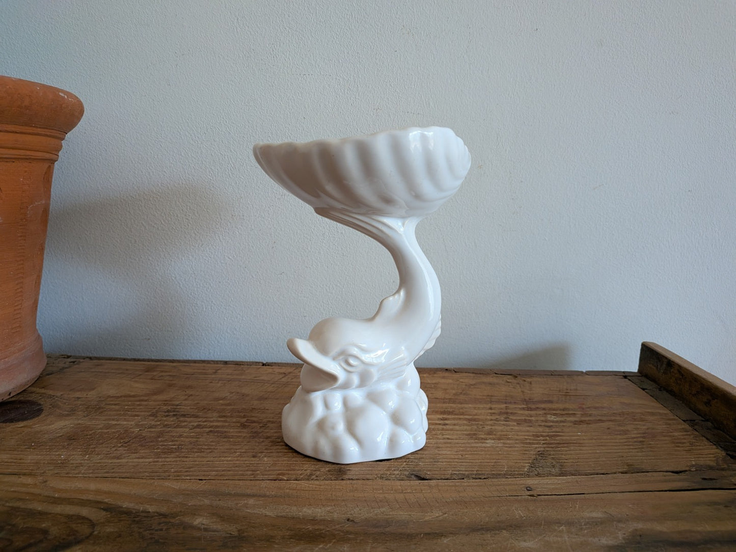 Pedestal Fish And Shell Ceramic Soap Dish Vintage 1950's-60's Dolphin Koi Clam 