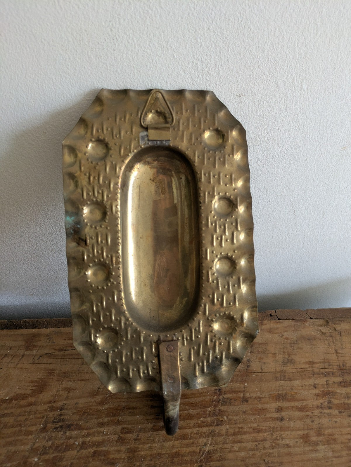 Superb Single Vintage Swedish Repoussé Brass Candle Wall Sconce Holder Hammered