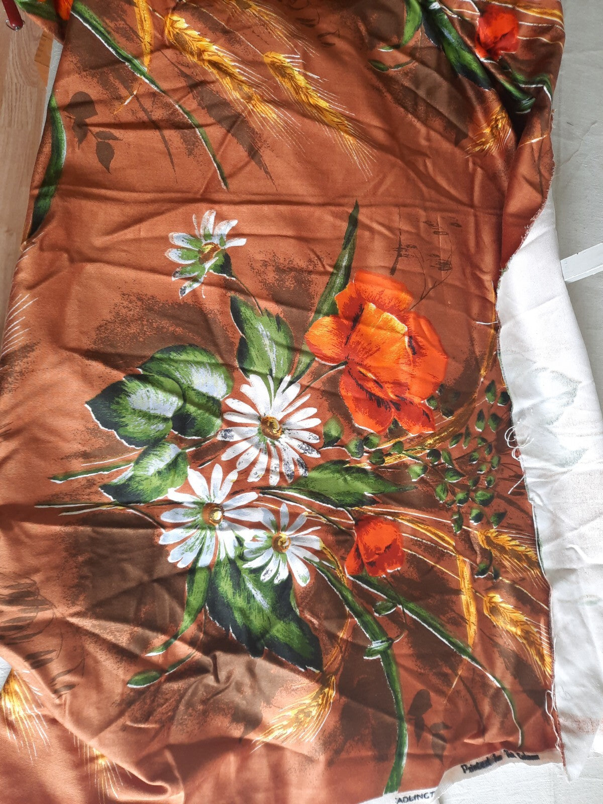 Vintage Francis Price fabric 121.5cm x 125 Rare Brown Floral Adlington Retro Old