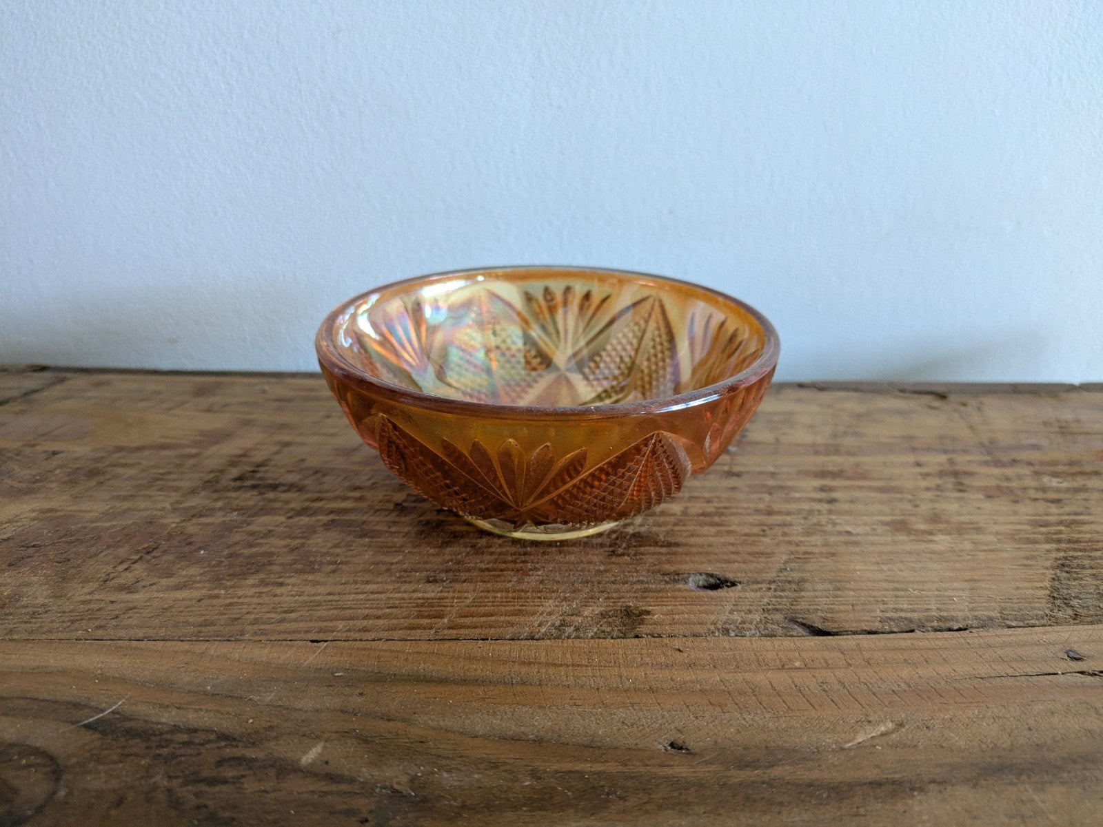 Small Fenton Marigold Carnival Glass Bowl Diamond And Fans Vintage Iridescent 